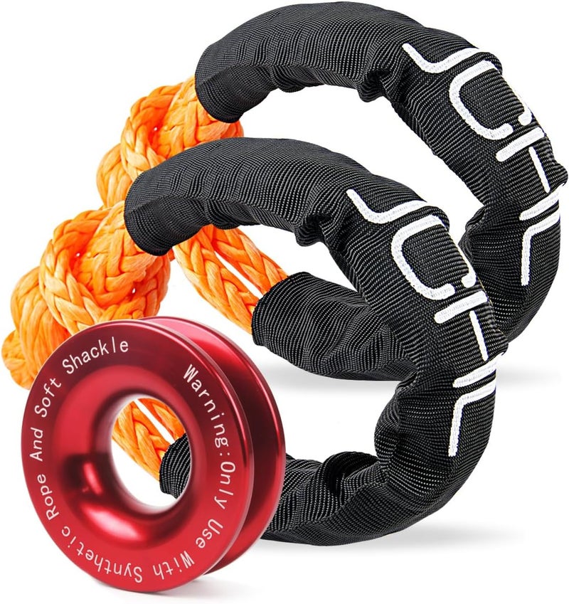JCHL Soft Shackle Synthetic Road Recovery Rope 2PCS 1/2' X 23 Inch 56000LBS Tow Shackles + Red Snatch Recovery Ring for Sailing SUV Off Road Towing ATV Recovery - Image 1